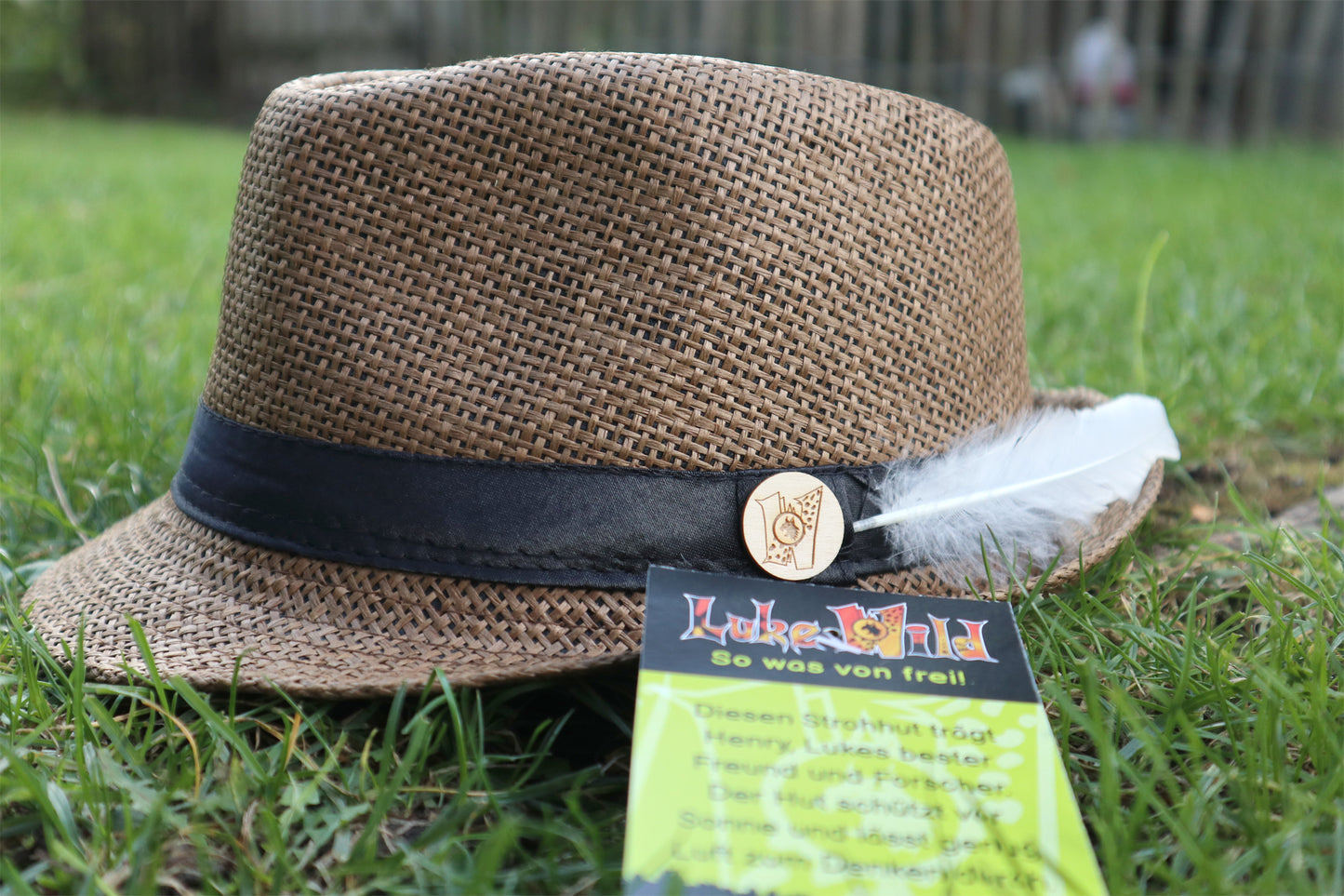 Papierhut mit Patch und Feder